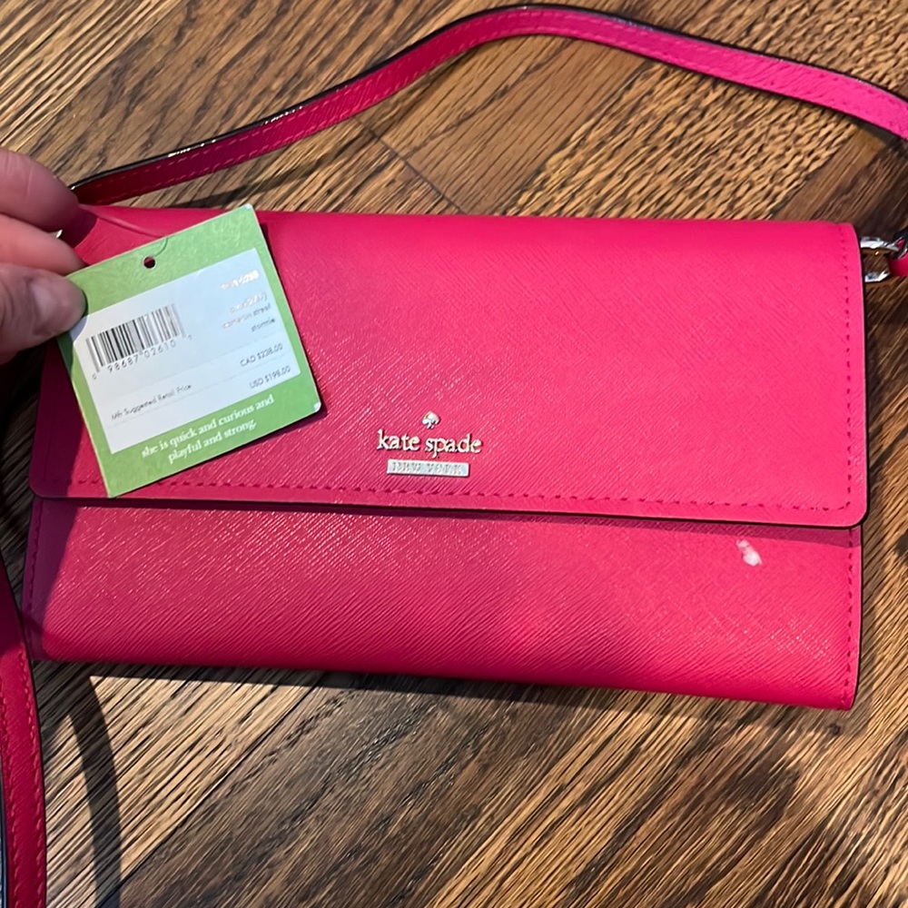 Kate Spade hot pink clutch with purse strap. NWT